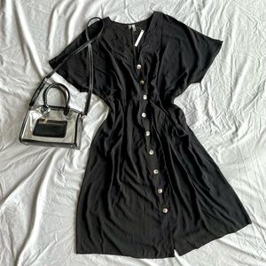 ASOS | NWT Curve V-Neck Button Down Midi Smock Dress in Black